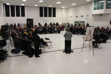 Ellen Woodsworth addresses the crowd gathered in Vancouver. Photo: Tami Starlight