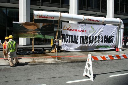 Greenpeace sets up outside 505 Burrard St. (Bentall tower 1)