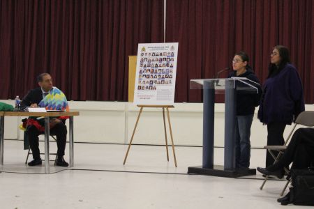 Walk4Justice organizers Bernie Williams and Gladys Radek address Wally Oppal. Photo: Tami Starlight