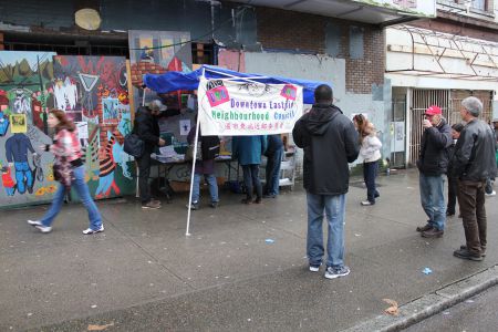Petition drive in front of the Pantages Theatre 