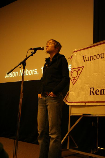 2010 Vancouver Transgender Day of Remembrance - SFU Harbour Center - Lisa Baird recites her poetry - http://www.luckygoat.org/bio/ 