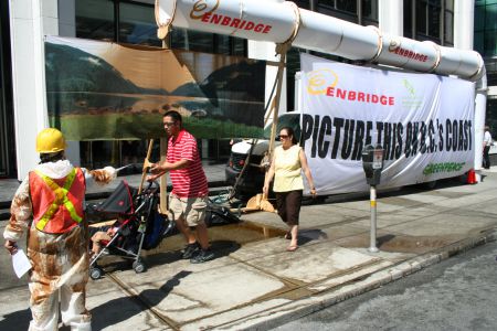 Greenpeace members passing out information on Enbridge & the proposed pipeline 