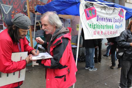 Petition drive in front of the Pantages Theatre 