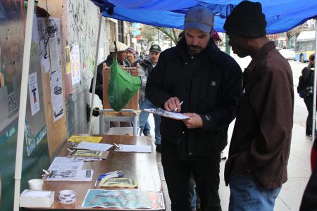 Petition drive in front of the Pantages Theatre 