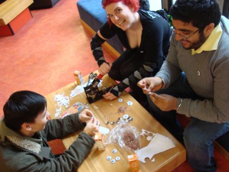 Volunteers make buttons in support of SFSS staff // Dawn Paley Volunteers make buttons in support of SFSS staff // Dawn Paley