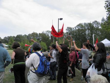 Supporters outside the Burnaby Youth Detention Center bring the noise to let the Tamil refugees inside know that they are welcome to stay.
