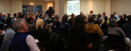 Abbotsford and Chilliwack residents and others spoke out at a meeting about Kinder Morgan's Trans Mountain oil pipeline. UFV, Abbotsford, April 11, 2012. Photo: Sandra Cuffe