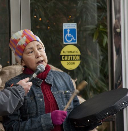 Indigenous Action Movement founder Cat Norris speaks out at climate justice rally. Photo: Erin Empey