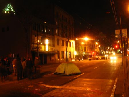 Cops occupying an intersection early in the morning on March 1, 2010 