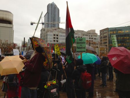 Supporters rally in support of Gaza.