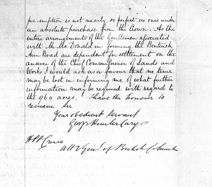 George Cary's letter, signature page.
