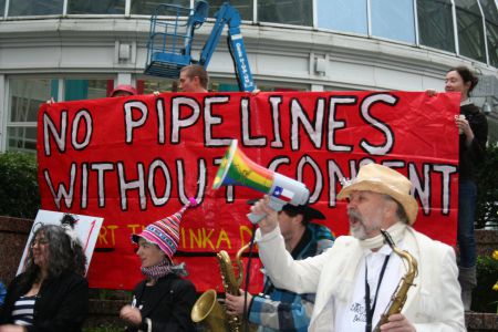A carnival band energizes the Yinka Dene Alliance support rally. March 22, 2011. Photo: Sandra Cuffe