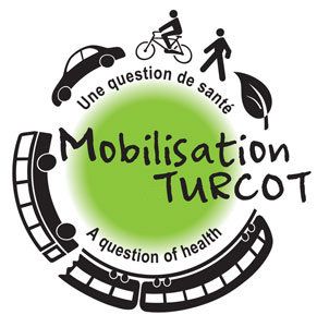 Montreal's Mobilisation Turcot Logo features transit, cycling and walking