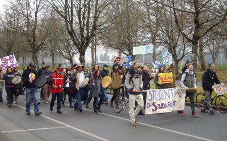 Marching down Westbrook Mall.