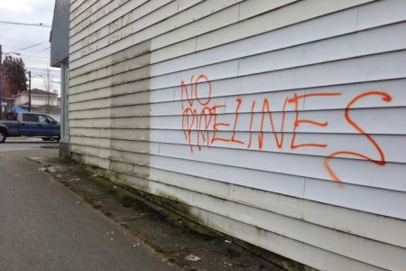 No Pipelines graffiti on Commercial Drive, Vancouver BC.