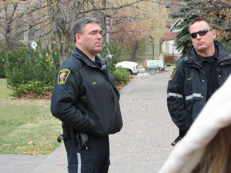“By-law officers” like these two, make frequent visits to the Olympic Plaza site, afraid of geometric domes and jealous of elongated flag poles.