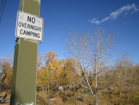 This sign overlooks over 40 tents set up by occupiers at the Safe Zone on St. Patrick's Island