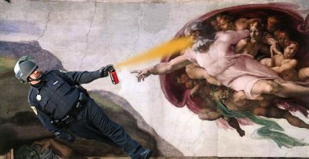 pepper spray riot cop god