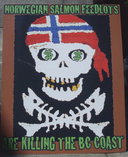Poster against Norwegian fish farms