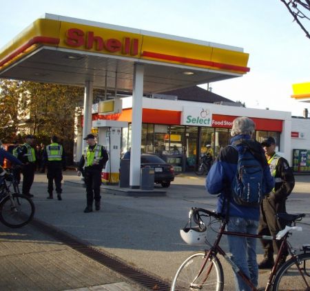 Undoubtedly the police presence helped deter some motorists from pulling into the Shell station.
