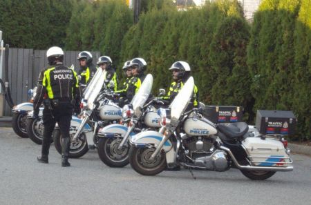 A group of motorcycle cops assigned to the protest.