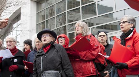Solidarity Notes Labour Choir serenades climate justice rally in Vancouver. Photo: Erin Empey