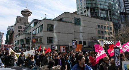 Marching against racism through downtown Vancouver 