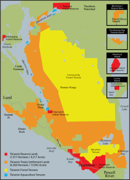 Tla'amin Nation will formally give up any land claims once the Final Agreement goes through, though they will be able to purchase lands as a legal entity.