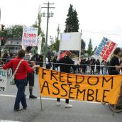 Festive rally holds/blocks 12th & Clark