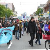RTR marching down Hastings St - east to the Heatley & Alexander streets ministry office