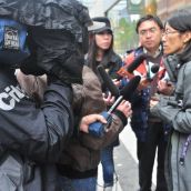 Protesters outside of the China Gold shareholder's meeting