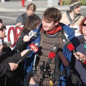 Tent City organizer Nathan Compton and Downtown Neighbourhood Council (DNC) rep Tami Starlight take questions
