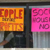 Cops stymied - demoviction protesters demand talks with Burnaby Mayor