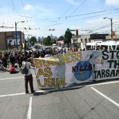 Sit down - blocking point - Hastings & Commercial (notice the 3 special police vans)