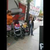 Protesters outside of the China Gold shareholder's meeting