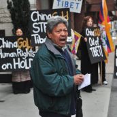 Protesters outside of the China Gold shareholder's meeting