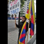 Protesters outside of the China Gold shareholder's meeting