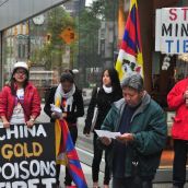 Protesters outside of the China Gold shareholder's meeting