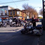 Police congregate near the start-point of the march