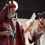 Itchy the Bed Bug and Chewy the Rat host the games