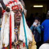 First Nations protester at the Poverty Olympics