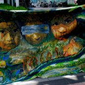 Beautiful 30' banner made by youth in San Miguel Ixtahuacán, Guatemala