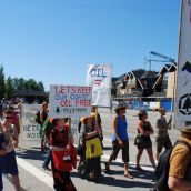 Demonstration at Kinder Morgan in Burnaby, BC:  No Pipelines, No Tankers, No Freeways, No Tar Sands!