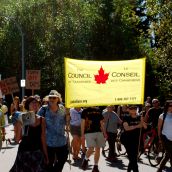 Demonstration at Kinder Morgan in Burnaby, BC:  No Pipelines, No Tankers, No Freeways, No Tar Sands!
