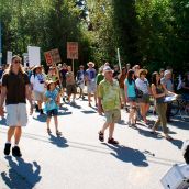 Demonstration at Kinder Morgan in Burnaby, BC:  No Pipelines, No Tankers, No Freeways, No Tar Sands!