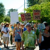 Demonstration at Kinder Morgan in Burnaby, BC:  No Pipelines, No Tankers, No Freeways, No Tar Sands!
