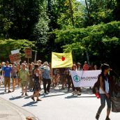 Demonstration at Kinder Morgan in Burnaby, BC:  No Pipelines, No Tankers, No Freeways, No Tar Sands!