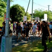 Demonstration at Kinder Morgan in Burnaby, BC:  No Pipelines, No Tankers, No Freeways, No Tar Sands!
