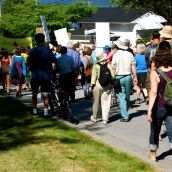 Demonstration at Kinder Morgan in Burnaby, BC:  No Pipelines, No Tankers, No Freeways, No Tar Sands!