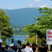 Demonstration at Kinder Morgan in Burnaby, BC:  No Pipelines, No Tankers, No Freeways, No Tar Sands!